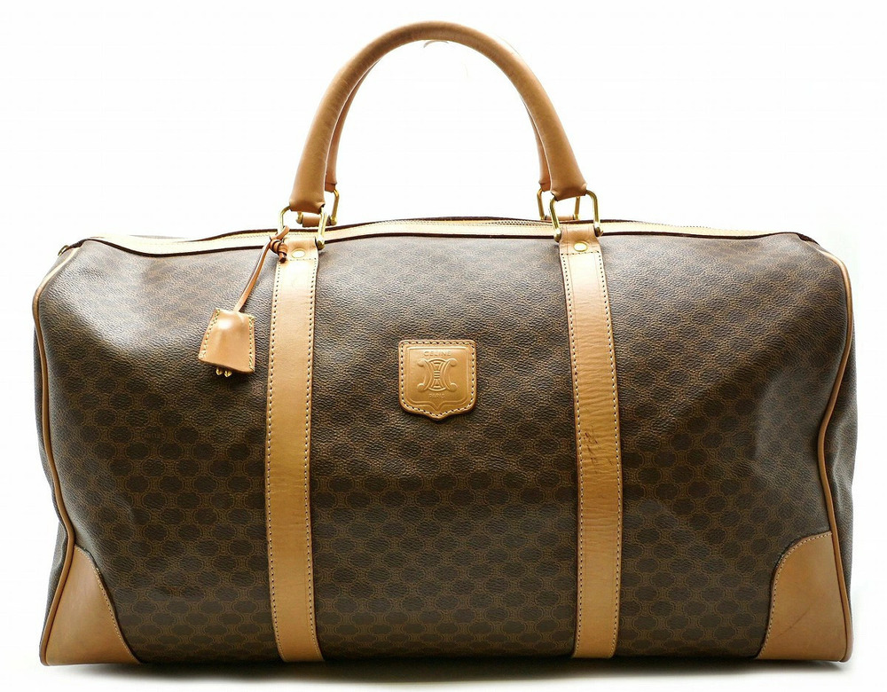 Celine Macadam Boston bag handbag travel leather brown dark